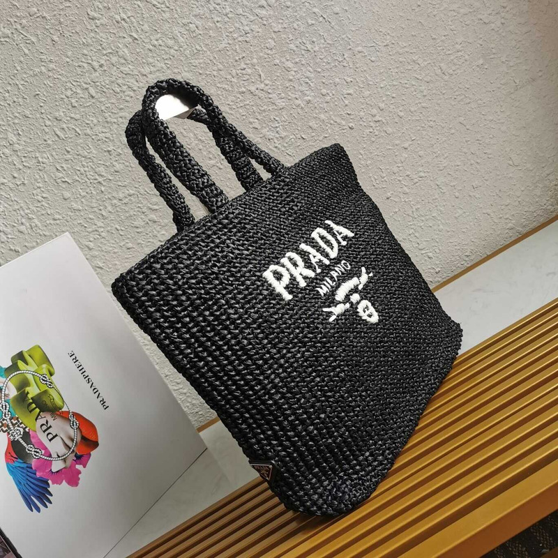 Pra*a raffia tote bag black
