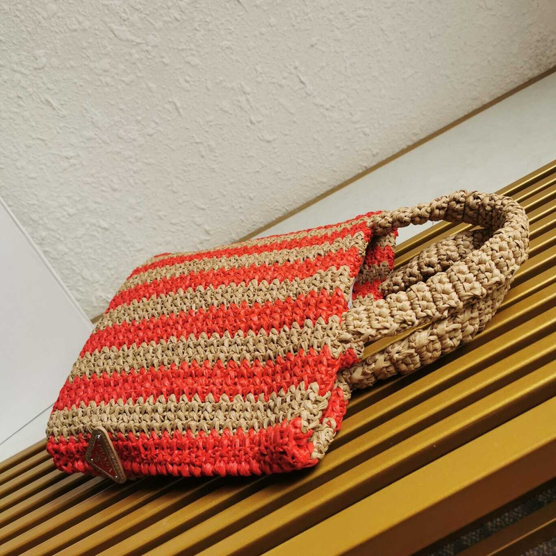 Pra*a large raffia tote bag tan/red