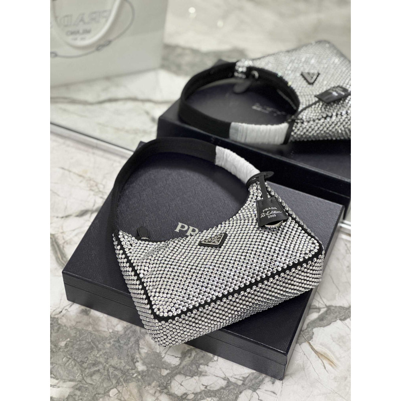 Pra*a bag black satin crystal mini bag