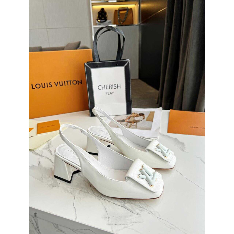 l**is V*t*n | casual style leather block heels party style office style white