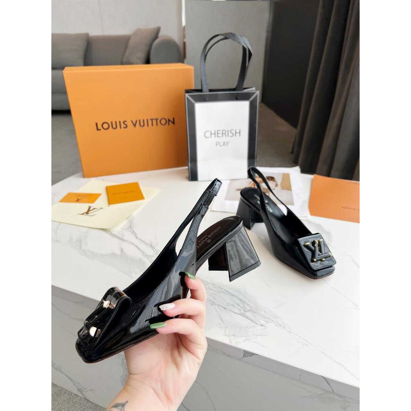 l**is V*t*n | casual style leather block heels party style office style black