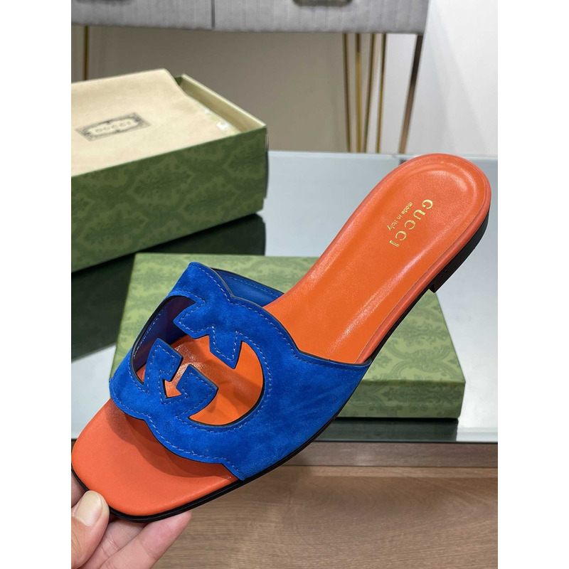 G*u*i interlocking g cut-out sandals blue /orange