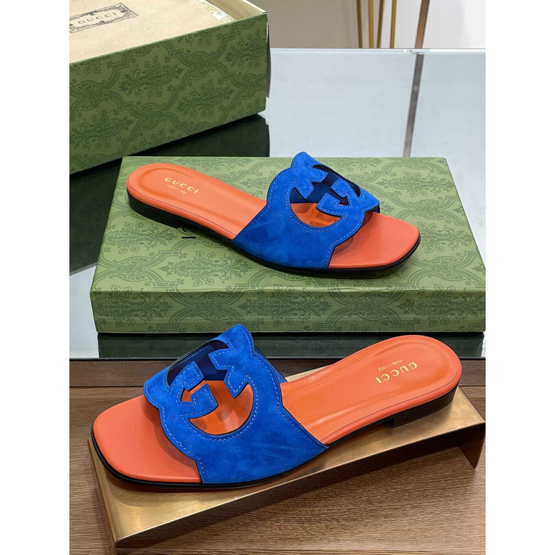 G*u*i interlocking g cut-out sandals blue /orange