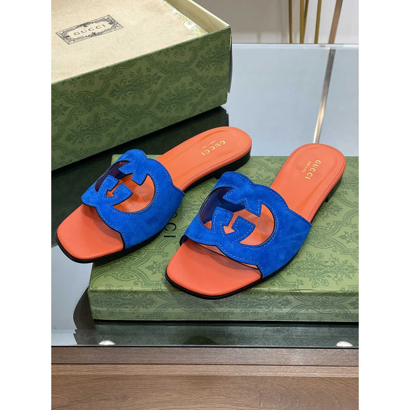 G*u*i interlocking g cut-out sandals blue /orange