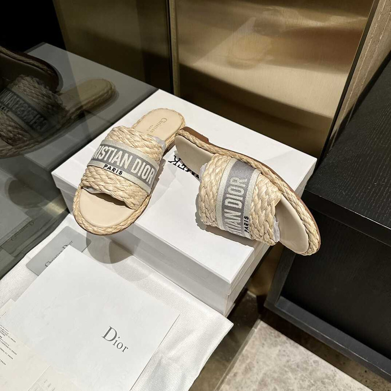 D*or dway slide jute-colored embroidered raffia and cotton gray