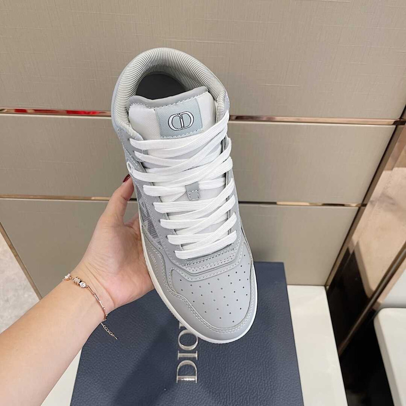 d*or b27 high top sneaker smooth calfskin cd Di*m*nd canvas grey