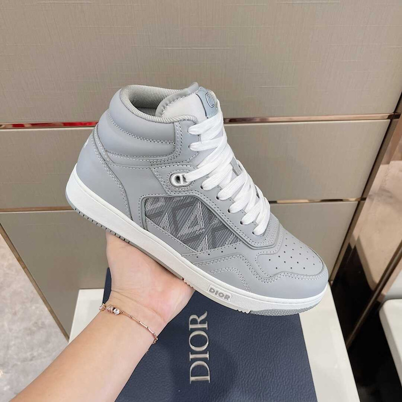 d*or b27 high top sneaker smooth calfskin cd Di*m*nd canvas grey