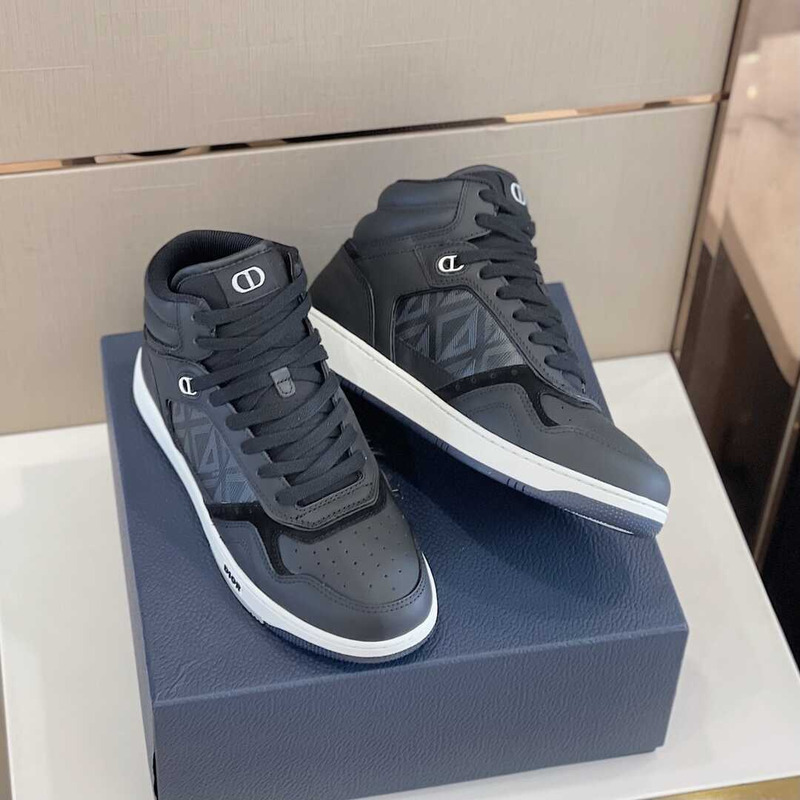 d*or b27 high top sneaker smooth calfskin cd Di*m*nd canvas black