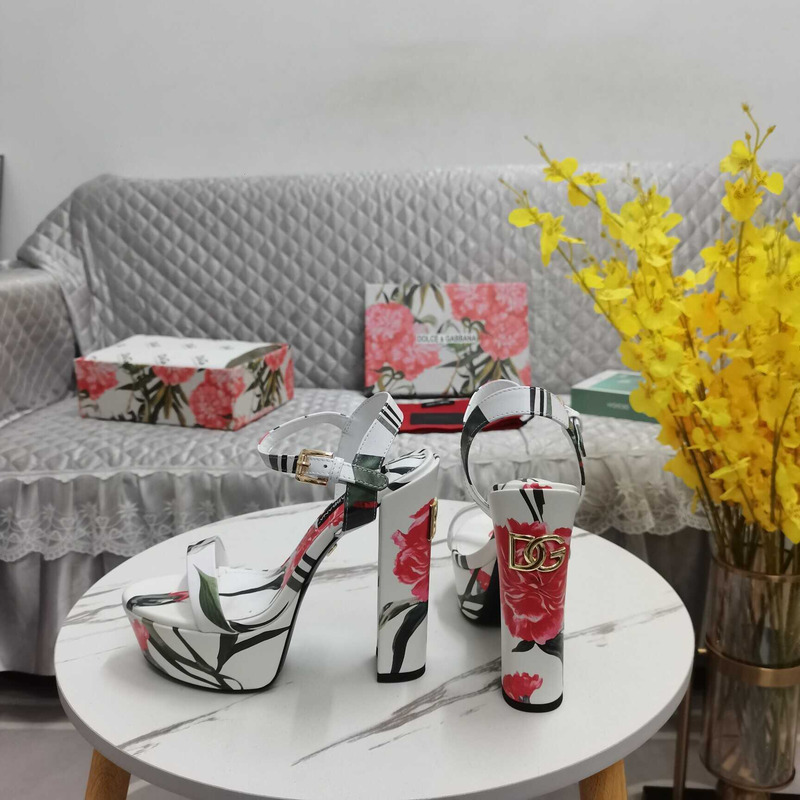 Dolce & Gabbana Printed Fabric Platform Sandals Heels White