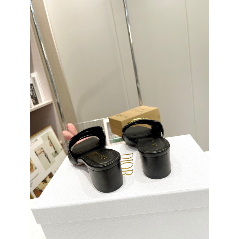 D*or black leather 30 montaigne slide sandals