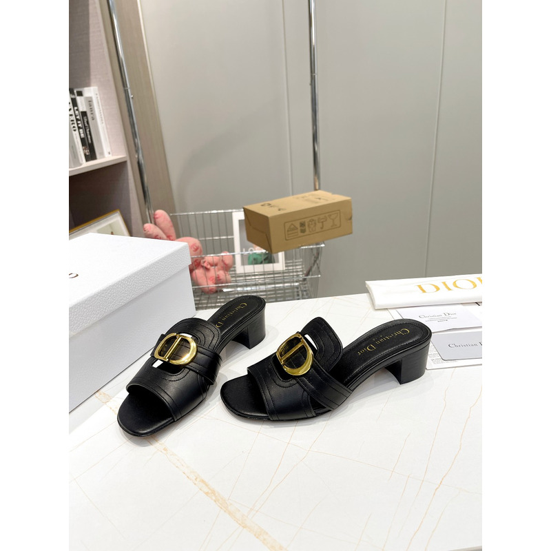 D*or black leather 30 montaigne slide sandals