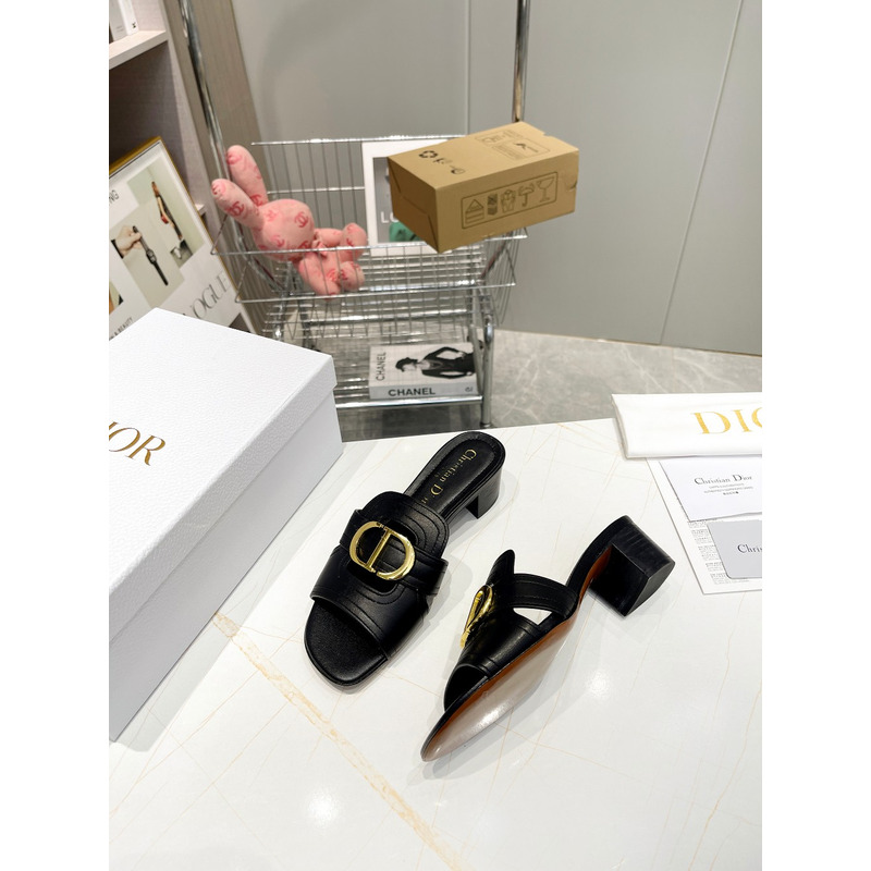 D*or black leather 30 montaigne slide sandals