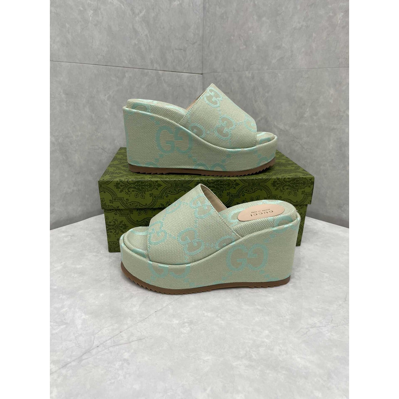 G*u*i jumbo gg platform slide sandal canvas green