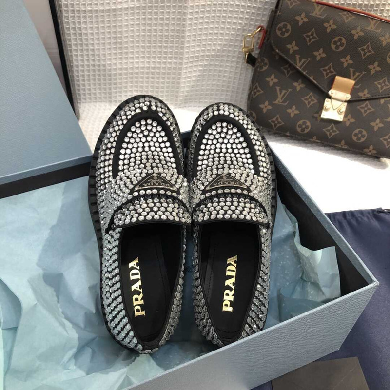 Pra*a crystal-embellished leather loafers