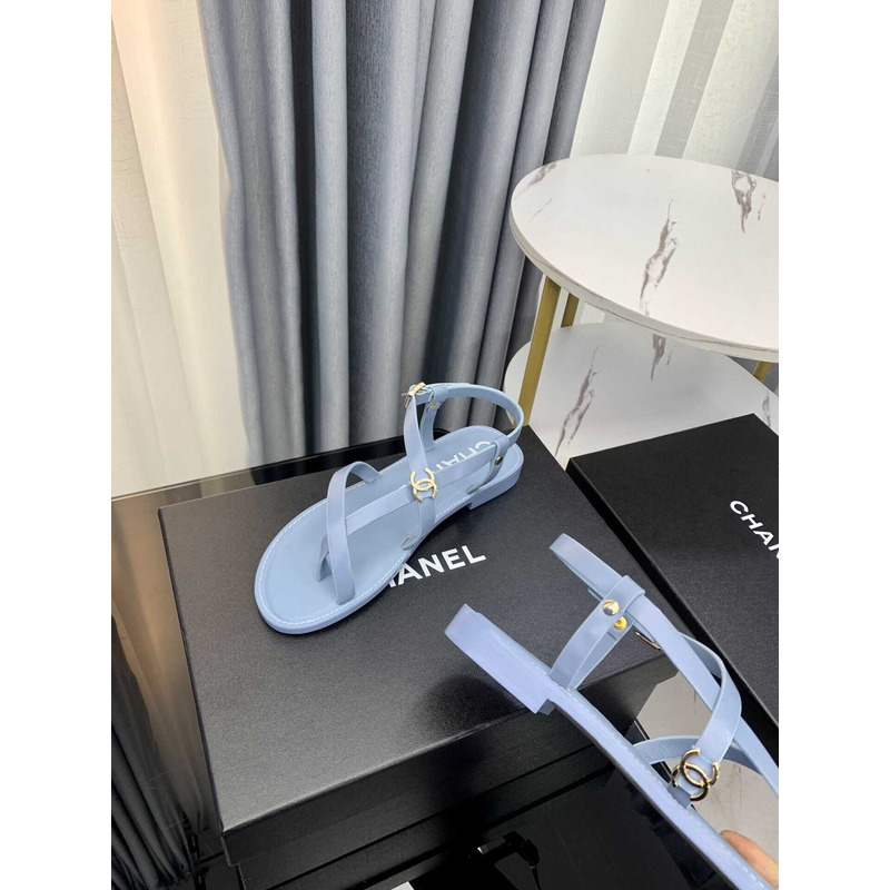 Ch*el sandal calfskin blue