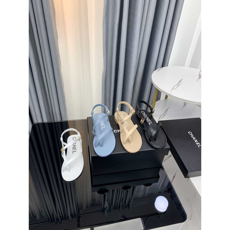 Ch*el sandal calfskin beige