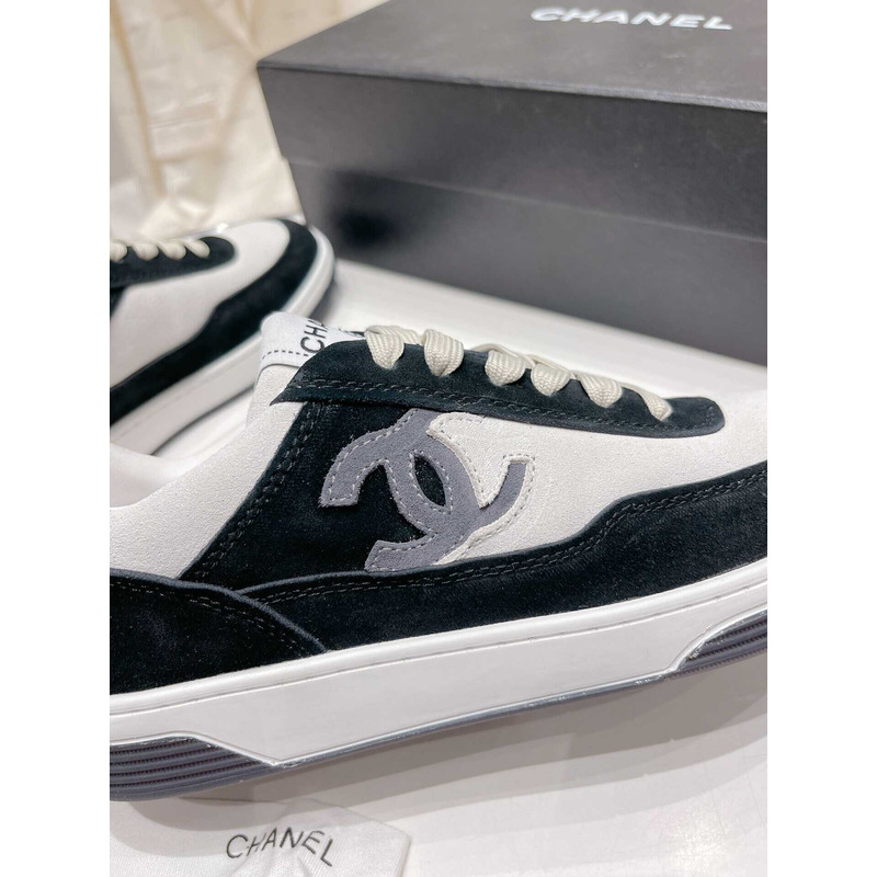 Ch*el cc logo suede kidskin trainers black