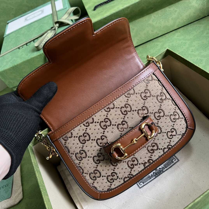 G*u*i horsebit 1955 mini leather-trimmed crystal-embellished canvas-jacquard shoulder bag