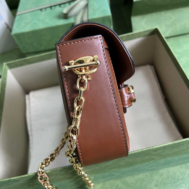 G*u*i horsebit 1955 mini leather-trimmed crystal-embellished canvas-jacquard shoulder bag