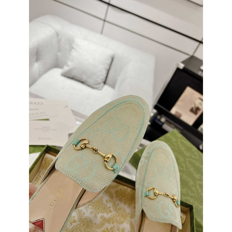 G*u*i princetown horsebit-detailed leather-trimmed green
