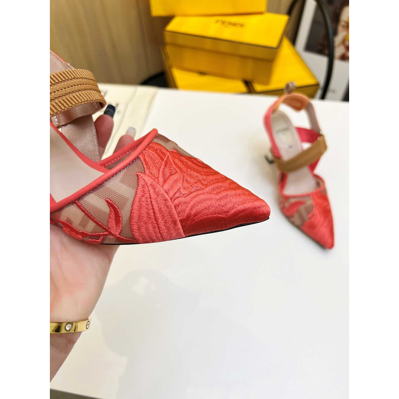 F**di colibrì mesh high-heeled slingback shoes red