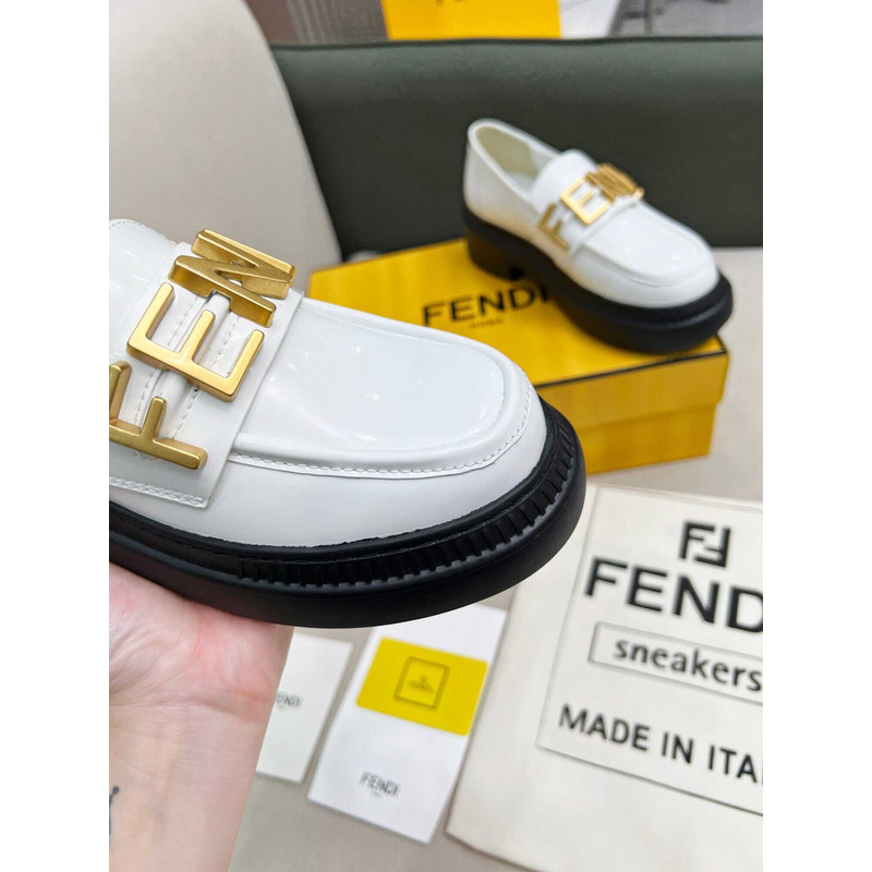 F**di leather logo loafer & moccasin shoes white