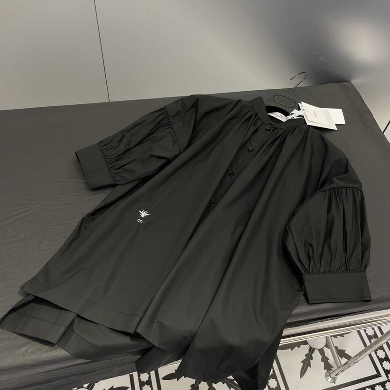 D*or three-quarter sleeve pleated blouse black cotton women