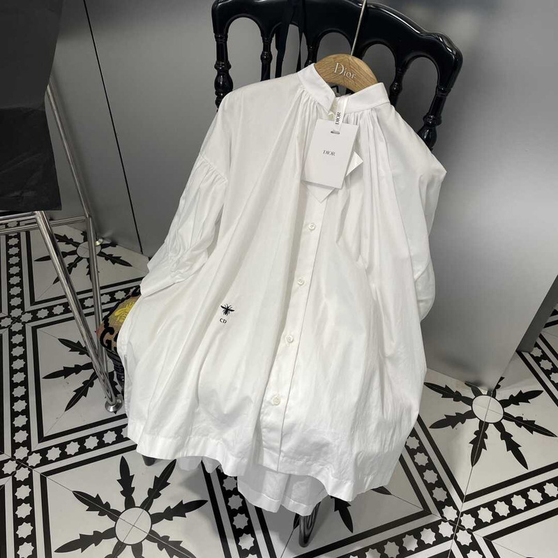 D*or three-quarter sleeve pleated blouse white cotton women