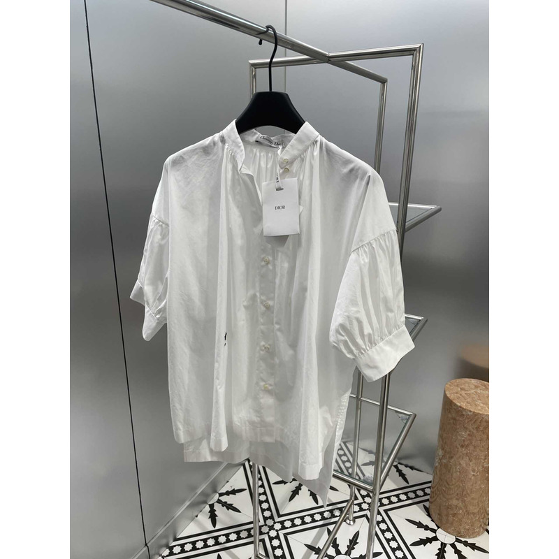 D*or three-quarter sleeve pleated blouse white cotton women