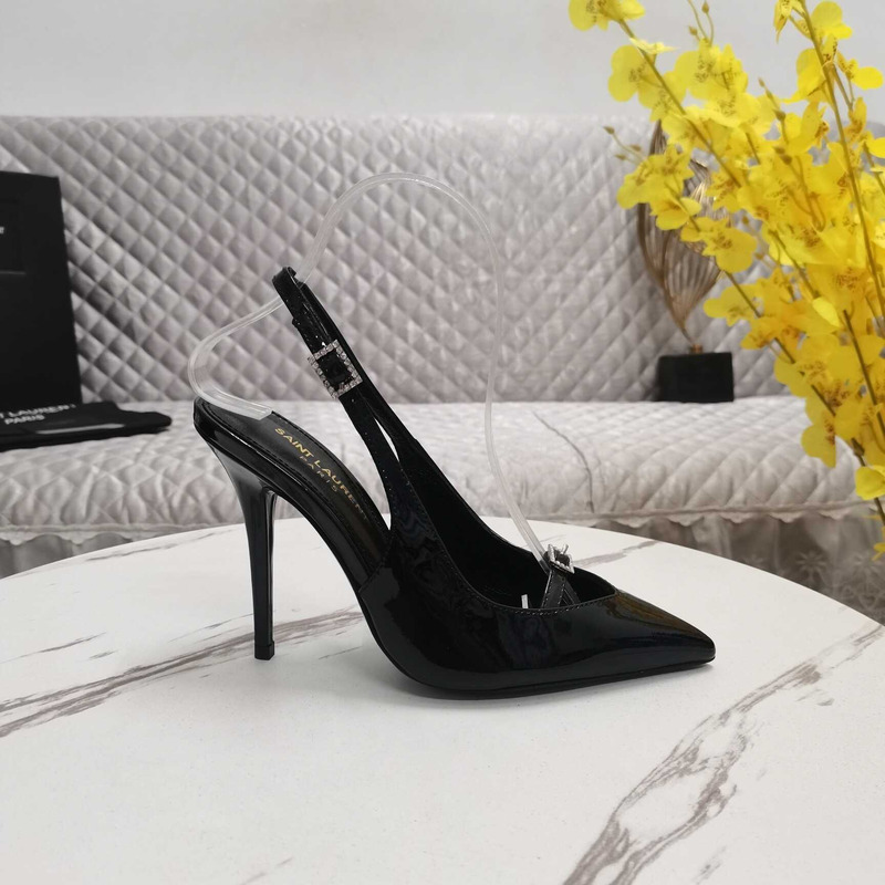 Saint Laurent Black Leather Slingback Pumps