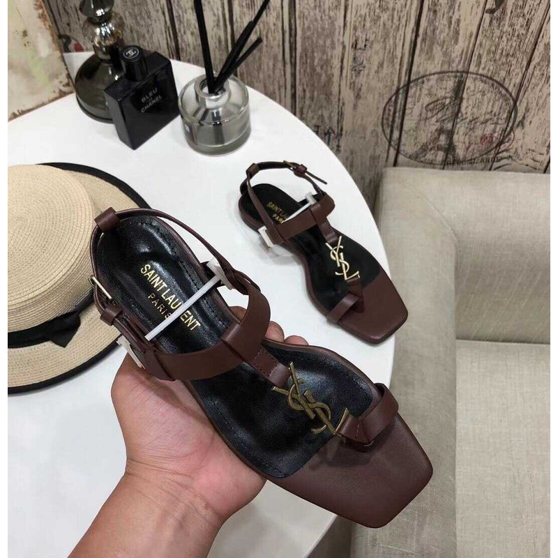 Saint Laurent Cassandra Sandals Leather Brown