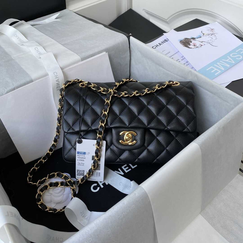 Ch*el classic flap calfskin gold hardware small black