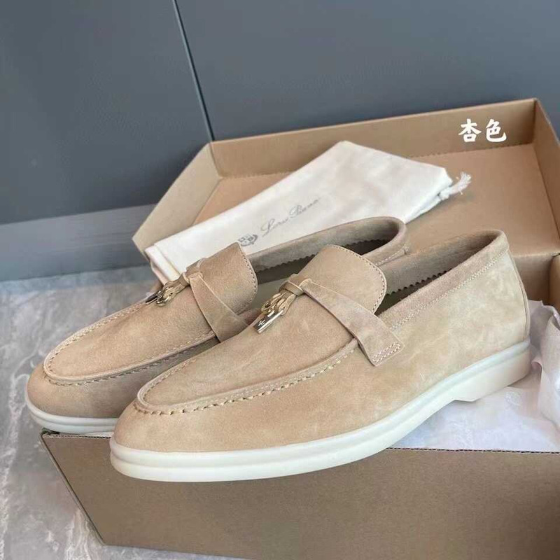 Loro Piana Summer Charms Walk Loafers Suede Beige