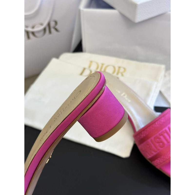 D*or dway heeled slide rani pink embroidered satin and cotton