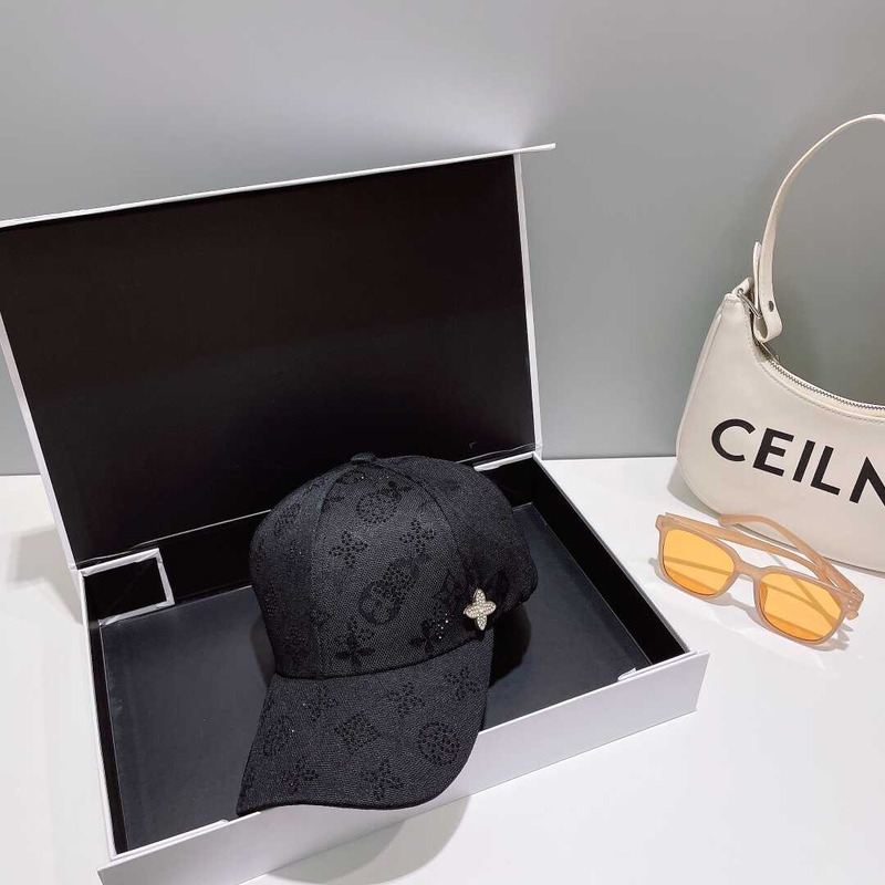 l**is V*t*n monogram jacquard denim baseball cap all black