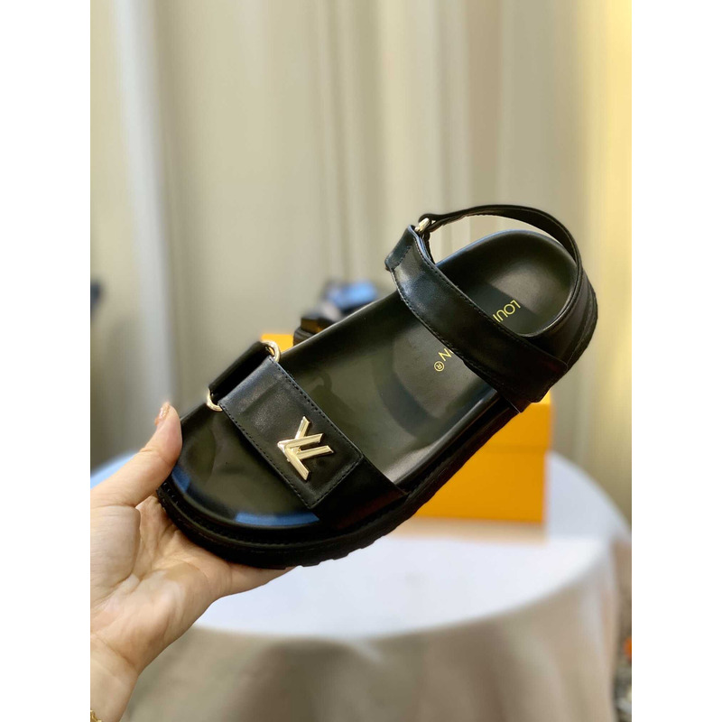 l**is V*t*n lv sunset comfort flat sandal lamb leather black