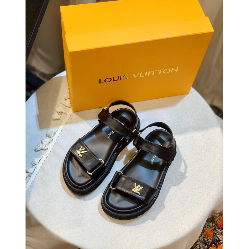 l**is V*t*n lv sunset comfort flat sandal lamb leather black