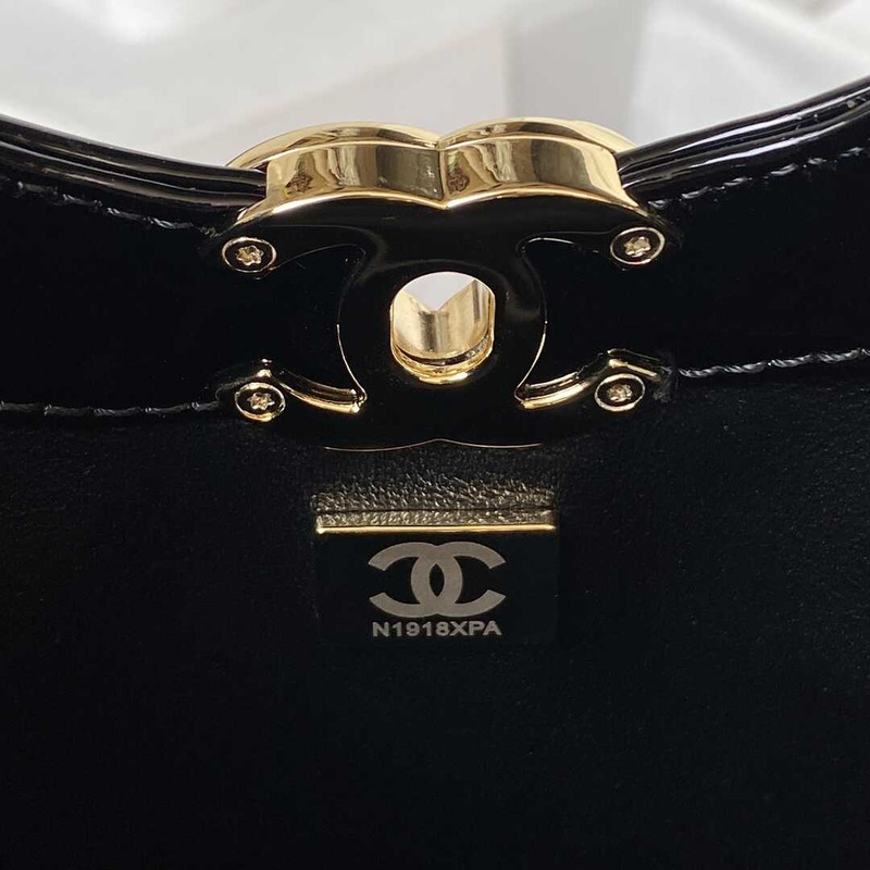 Ch*el 31 mini shopping bag patent calfskin & gold-tone metal white