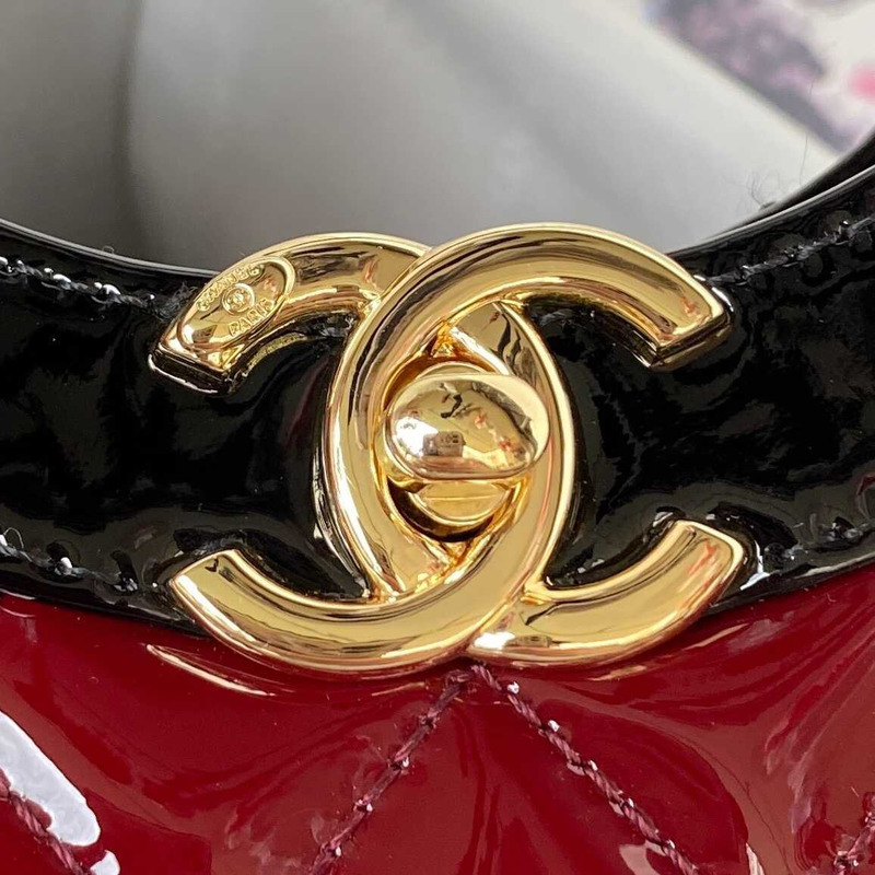 Ch*el 31 mini shopping bag patent calfskin & gold-tone metal burgundy