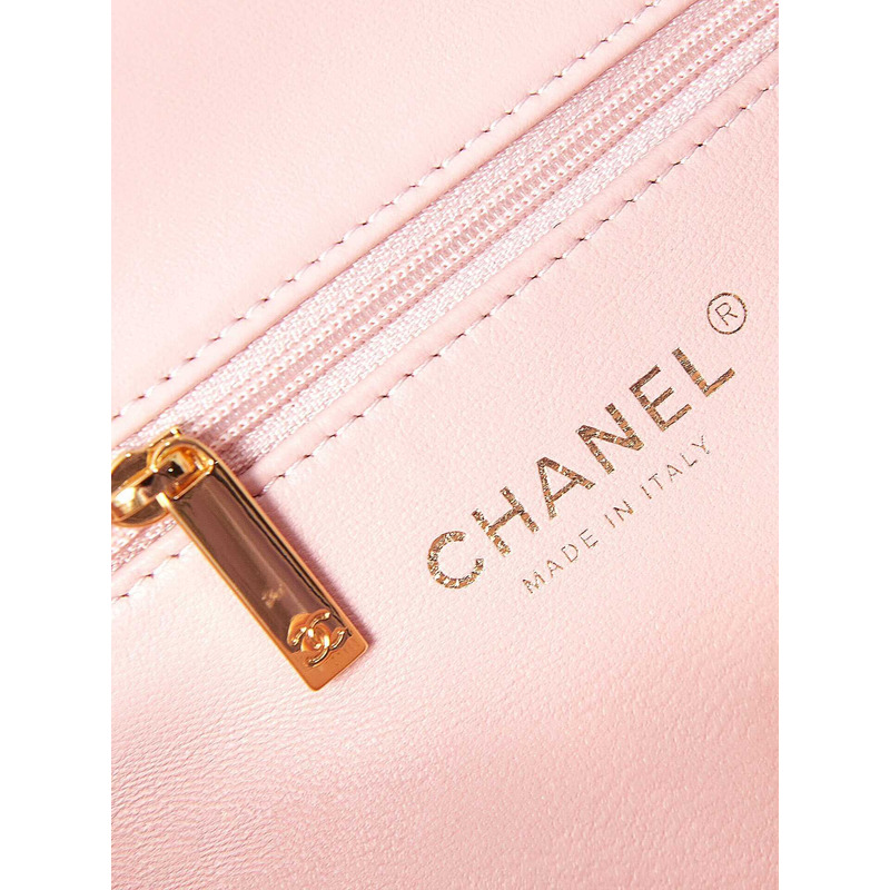 Ch*el small flap bag with handle polished lambskin & gold-tone metal pink