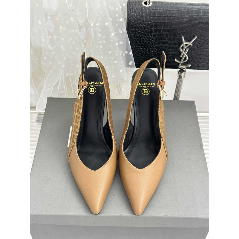 Balmain Ruby Monogram Slingback Pumps Brown