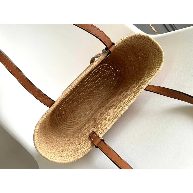 Loewe Leather and Raffia Tote In Natural & Pecan Bag