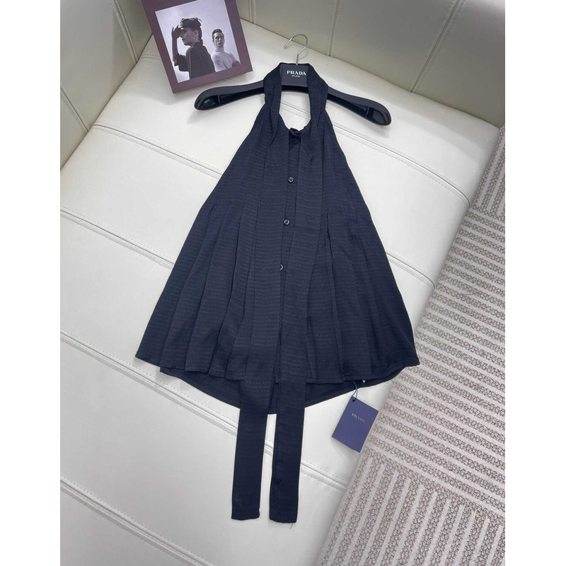 Pra*a crepe de chine jacquard top black