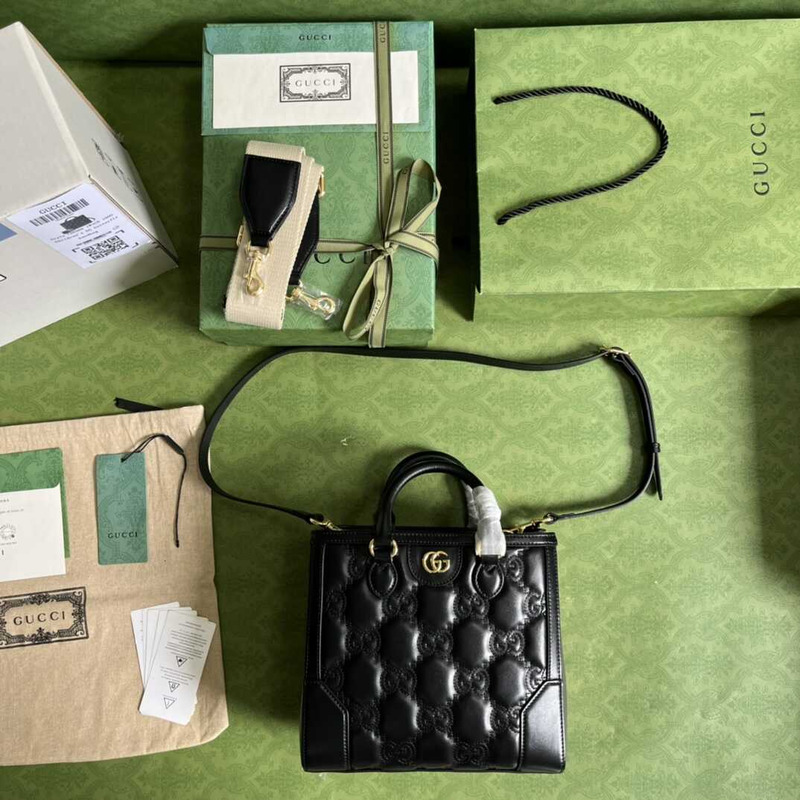 G*u*i gg quilted mini handle bag black