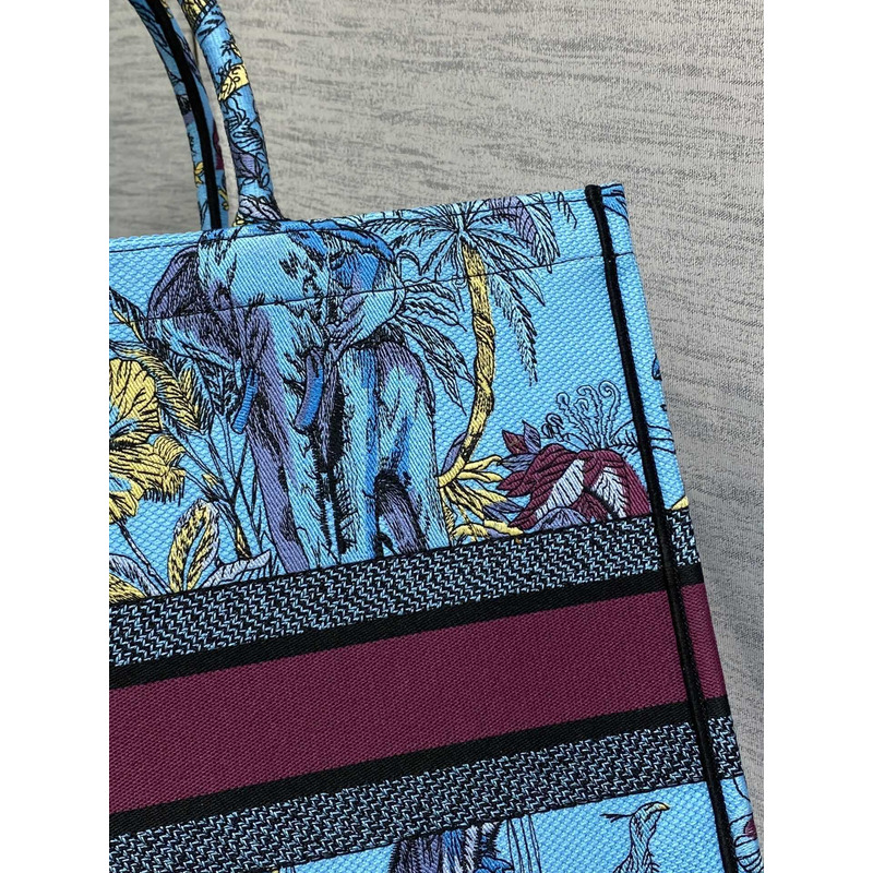 D*or book tote bag space blue fabric with multicolor voyage jouy print embroidery