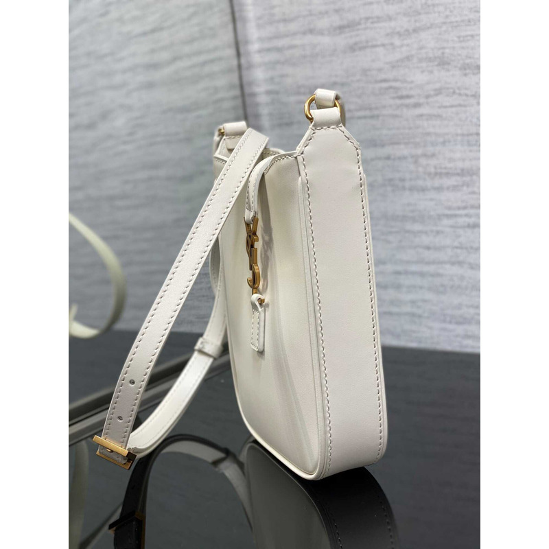 Saint Laurent LE 5 À 7 Mini Vertical Bag In Shiny Leather White