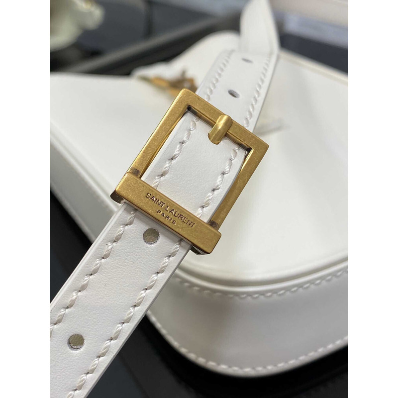 Saint Laurent LE 5 À 7 Mini Vertical Bag In Shiny Leather White