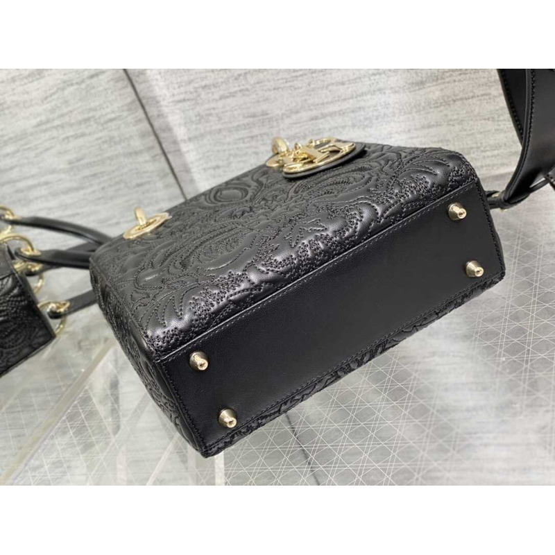 D*or small lady D*or my abcD*or bag black lambskin quilted-effect ornamental motif