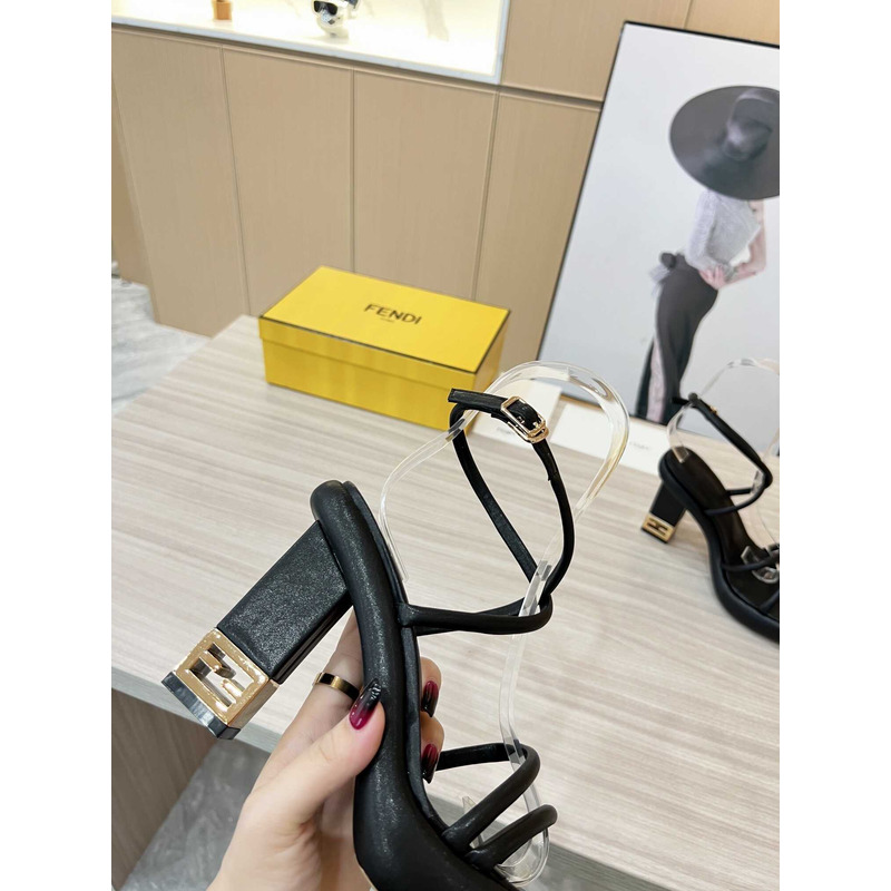 F**di black nappa leather sandals