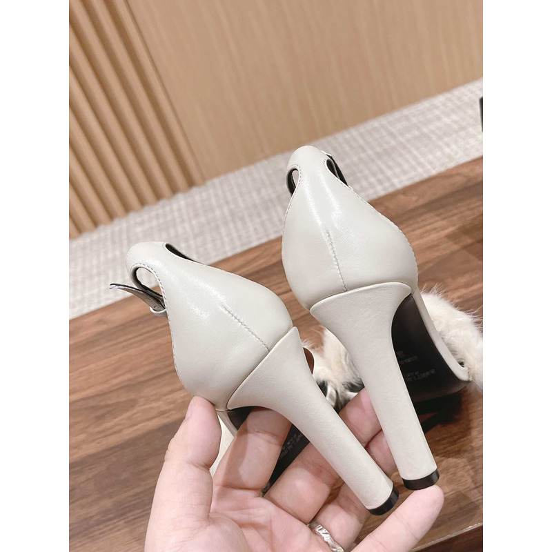 Saint Laurent White Bea Mink Heel Sandals